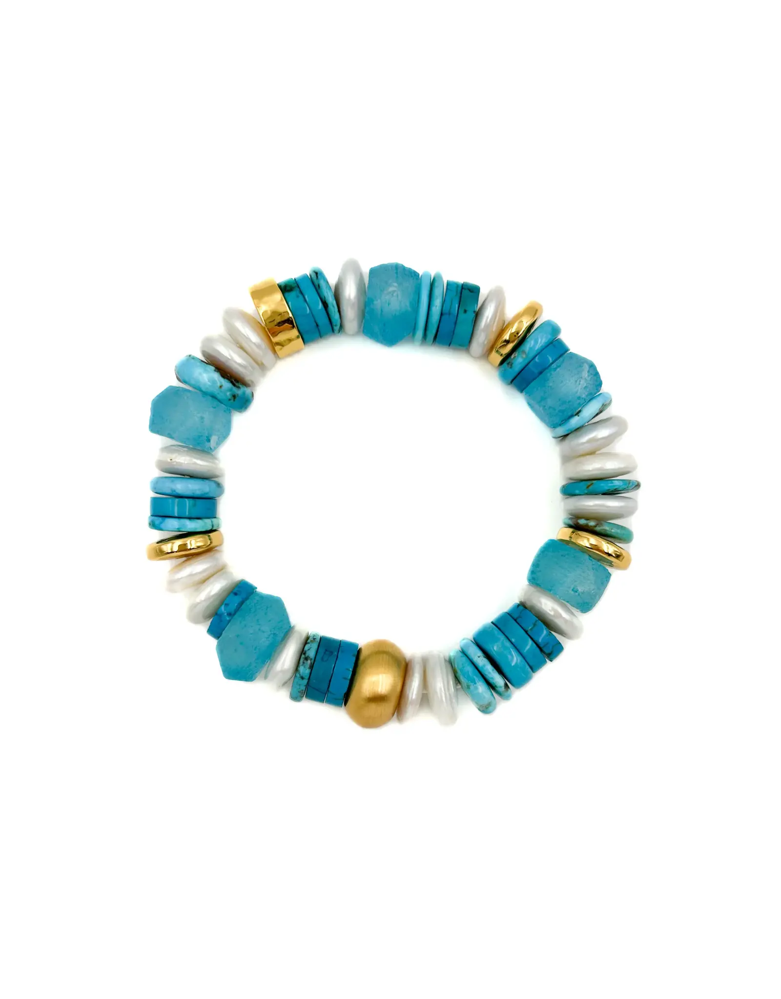 NEST Jewelry NEST Turquoise  & Pearl Mix Stretch Bracelet