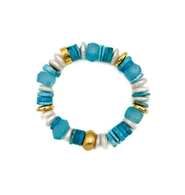 NEST Jewelry NEST Turquoise  & Pearl Mix Stretch Bracelet