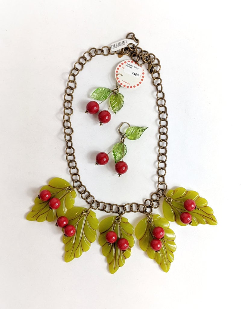 Hotcakes Design Leaf and Cherry Necklace
