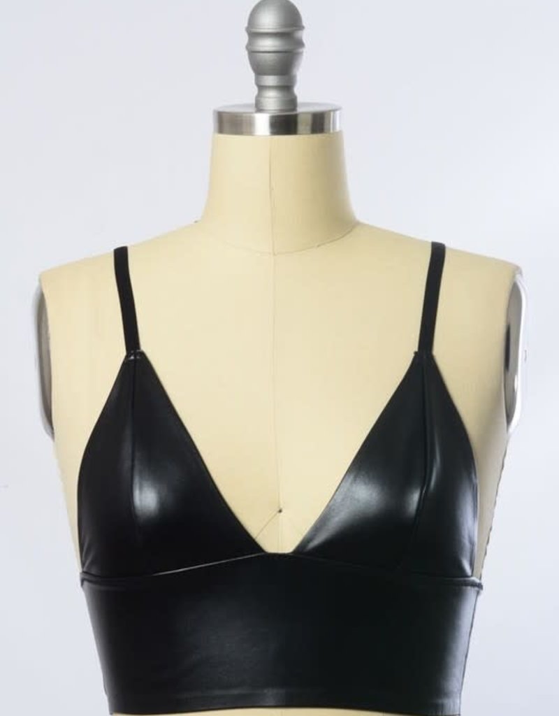 Leto Accessories Vegan Leather Plunge Bralette