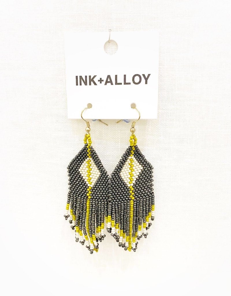 Ink+Alloy Diamond w/Stripe Fringe Seed Bead Earring