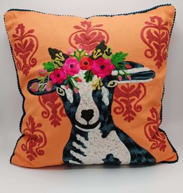 Karma Living Goat on Damask Velvet Pillow