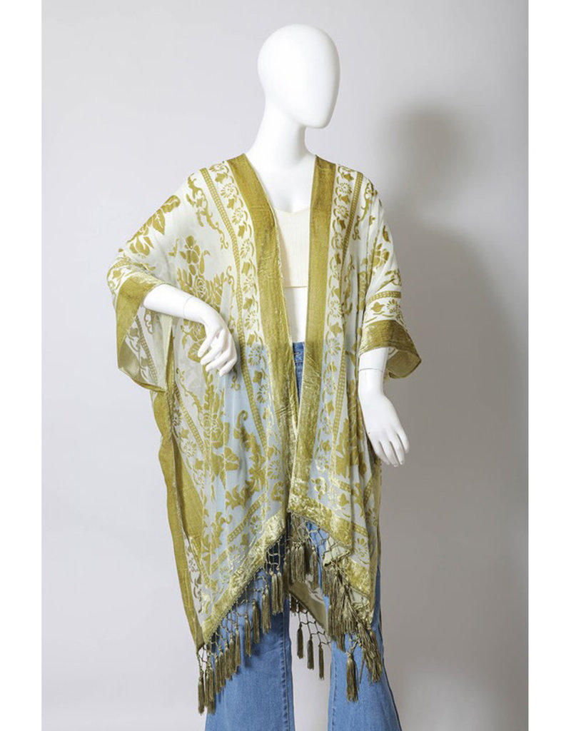 Velvet Mesh Kimono w/Tassels - Firefly