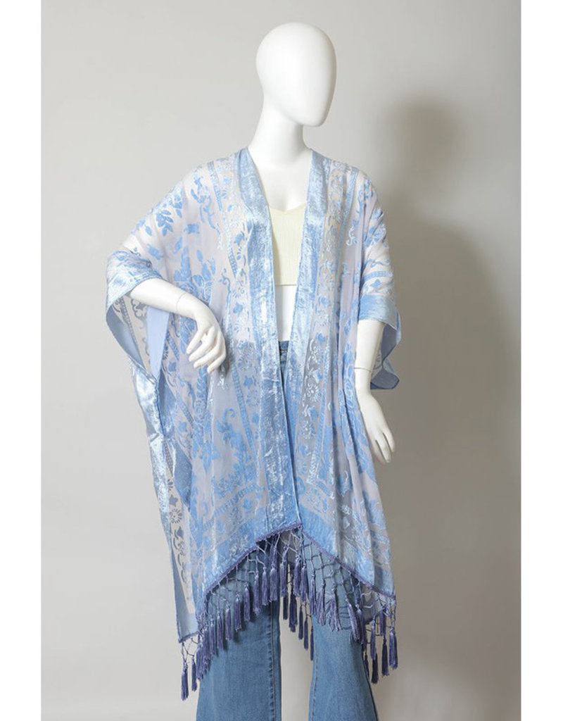 Velvet Mesh Kimono w/Tassels