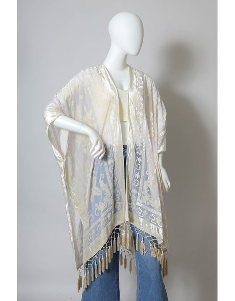 Velvet Mesh Kimono w/Tassels - Firefly