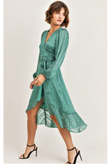 Jane + One Green Print Wrap Midi Dress