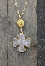 Waterlily Jewelry Gold Fill Druzy Cross/Moon & Star