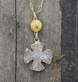 Waterlily Jewelry Gold Fill Druzy Cross/Moon & Star