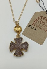 Waterlily Jewelry Gold Fill Druzy Cross/Moon & Star