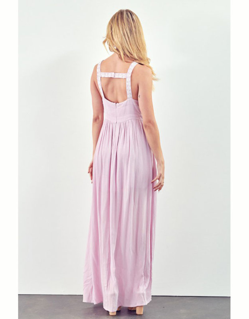 En Creme Pale Pink Embroidered Halter Maxi