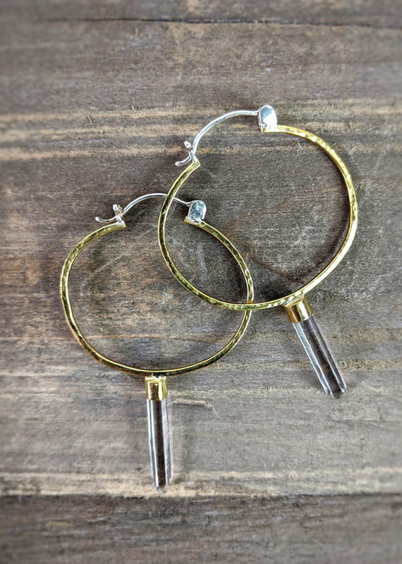 In BlissfulCo Sterling Silver, Brass & Crystal Spear Hoops
