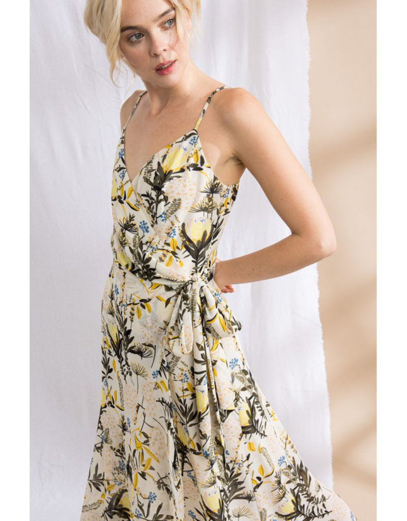Lena Floral Print Chiffon Wrap Midi Dress