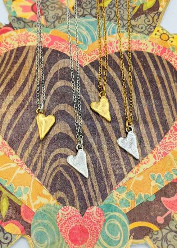 Bird in the Sky Rustic Heart Necklace Gold Chain