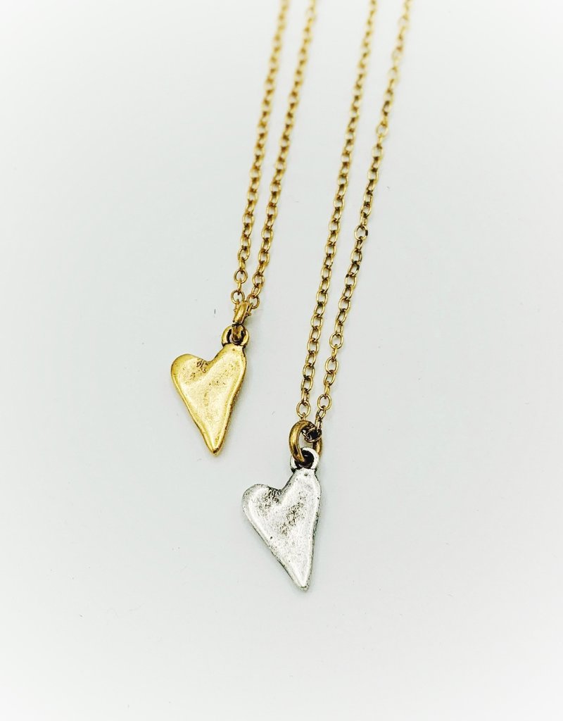Bird in the Sky Rustic Heart Necklace Gold Chain