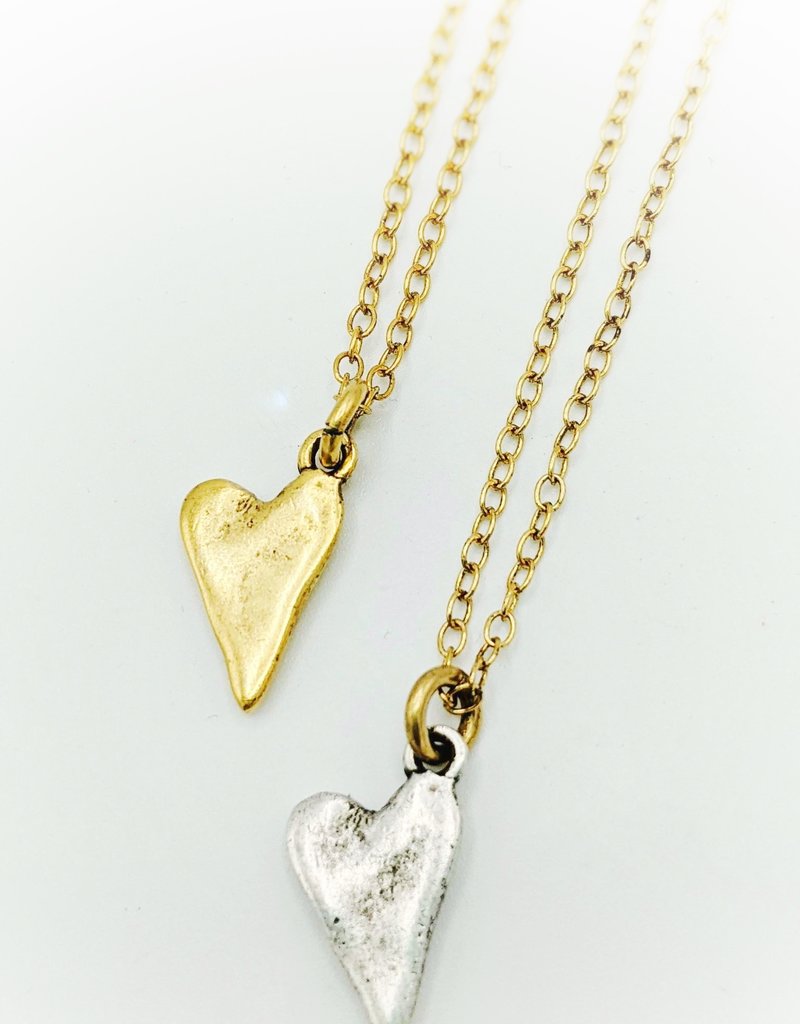 Bird in the Sky Rustic Heart Necklace Gold Chain