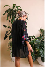 Leto Accessories Colorful Floral Embroidered Kimono