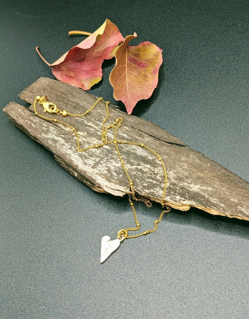 Bird in the Sky Rustic Heart Necklace Gold Chain