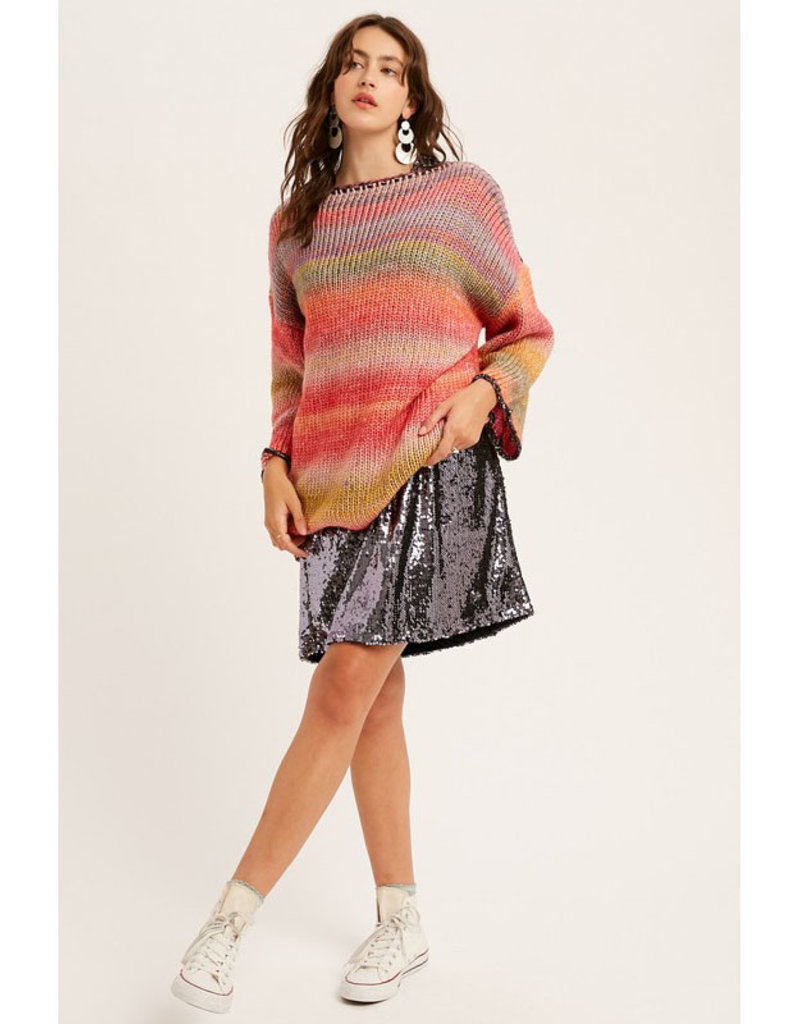 Listicle Rose Multi Stripe Sweater