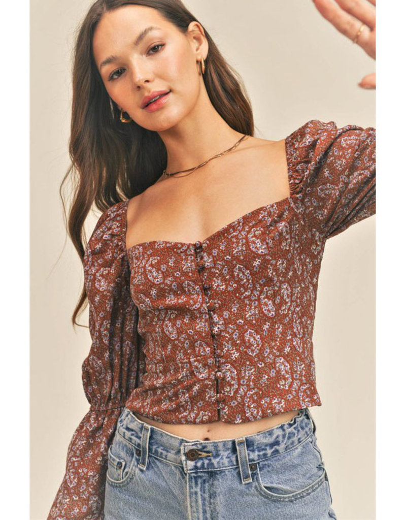 Jane + One Full Sleeve Print Button Top