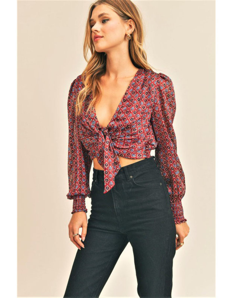 Jane + One Tie Front Print Crop Top