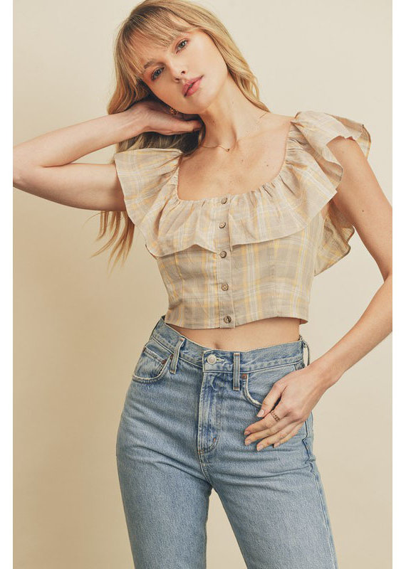 Dress Forum Soft Yellow Check Crop Top