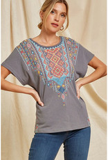 Andree Geo Embroidered Short Sleeve Top