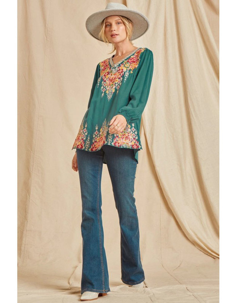 Andree Teal Embroidered Top
