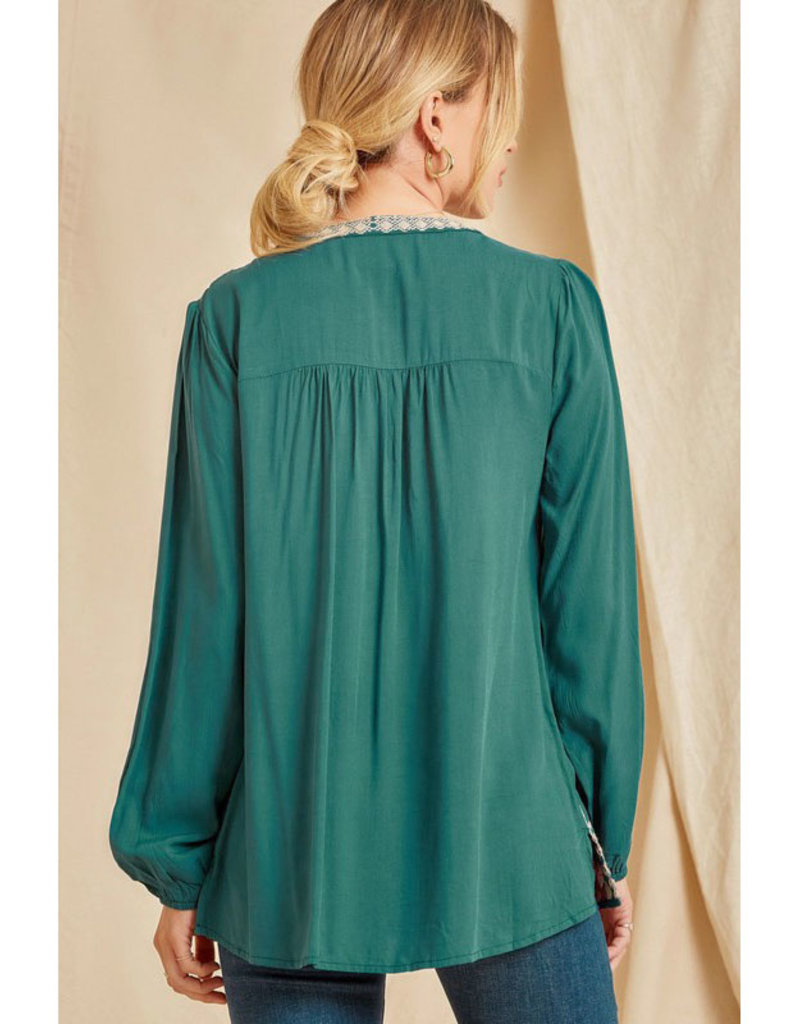Andree Teal Embroidered Top