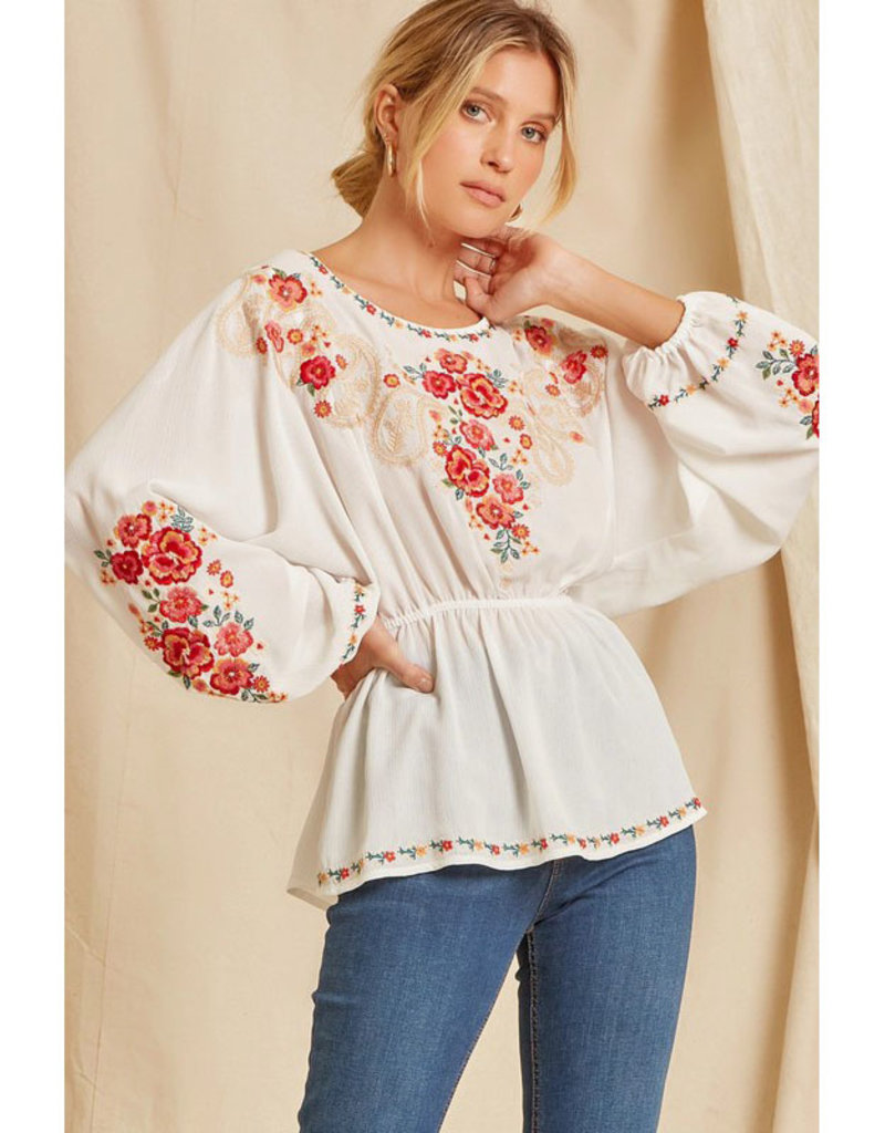 Andree Embroidered Dolman Top
