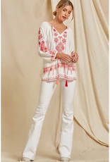 Andree Ivory & Red Embroidered Top