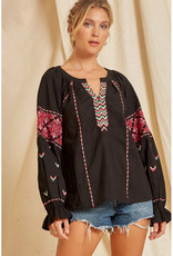 Andree Raglan Sleeve Embroidered Top