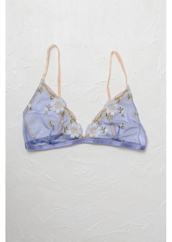 Leto Accessories Floral Embroidered Mesh Bralette