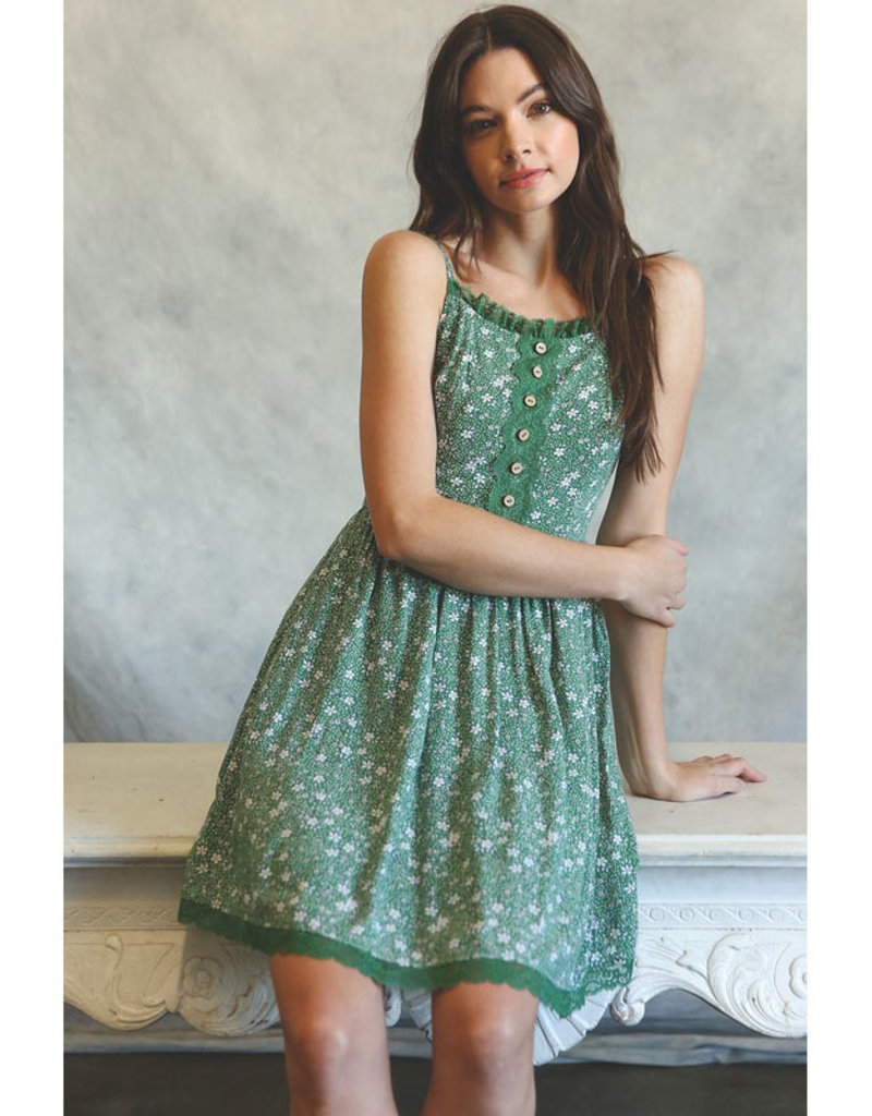 Listicle Green Ditsy Print Mini Dress