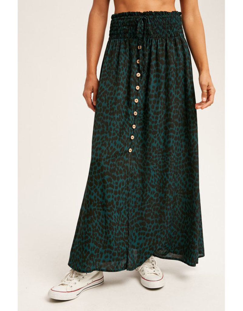 Listicle Emerald Leopard Print Maxi Skirt