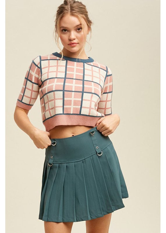 Listicle Pleated Buckle Mini Skirt