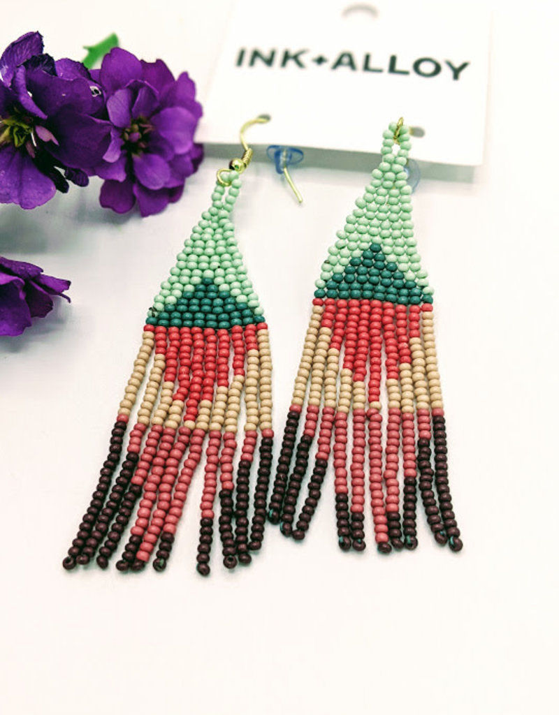 Ink+Alloy Diamond w/Stripe Fringe Seed Bead Earring