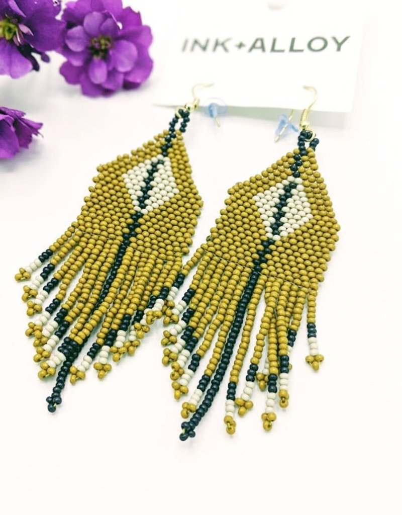 Ink+Alloy Diamond w/Stripe Fringe Seed Bead Earring