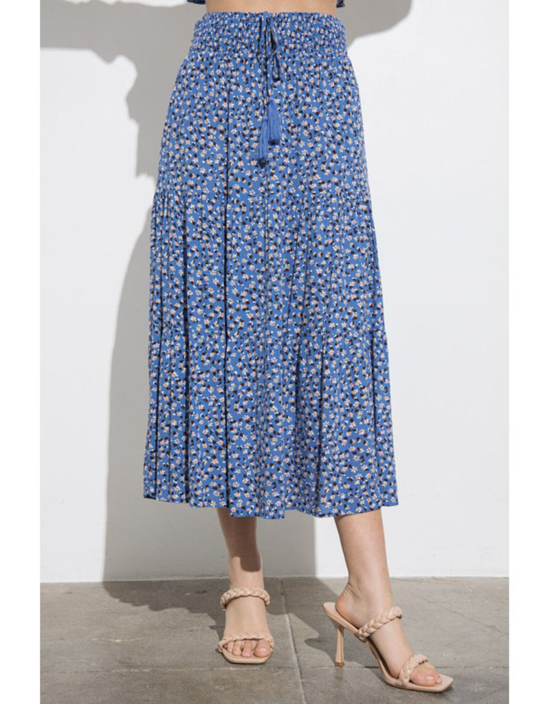 In The Beginning Blue Floral Midi Skirt