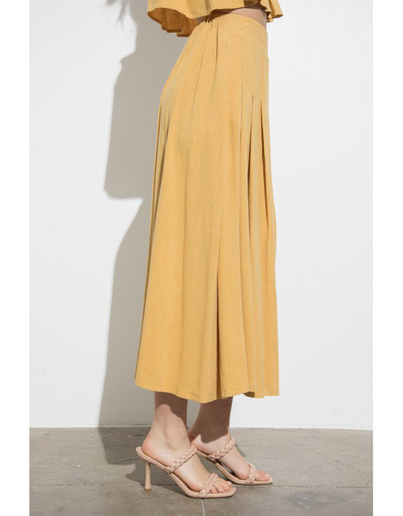 In The Beginning Mustard Linen Midi Skirt