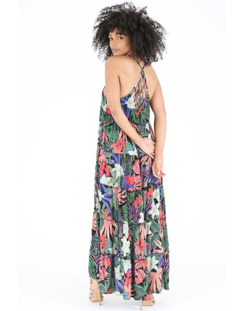 Angie Tropical Print Maxi Dress