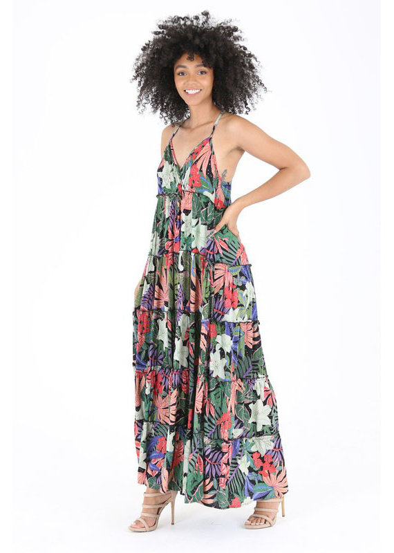 Angie Tropical Print Maxi Dress