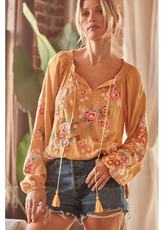 Andree Marigold Embroidered Top