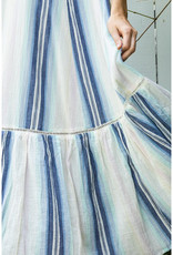 En Creme Blue Striped Midi Dress