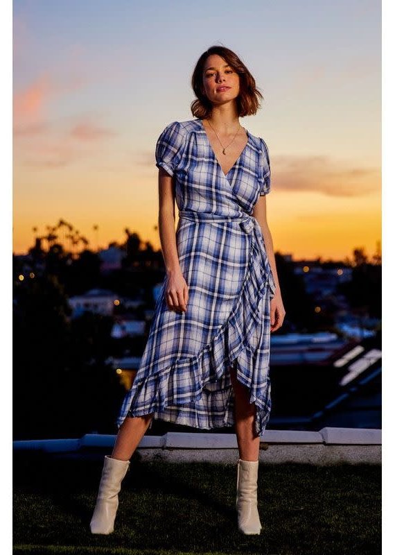 Maronie Blue Plaid Midi Dress