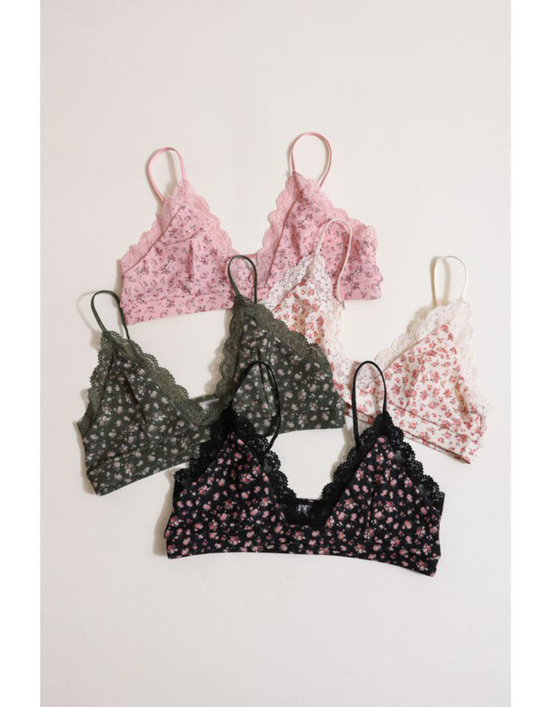 Floral Mesh Triangle Bralette - Firefly