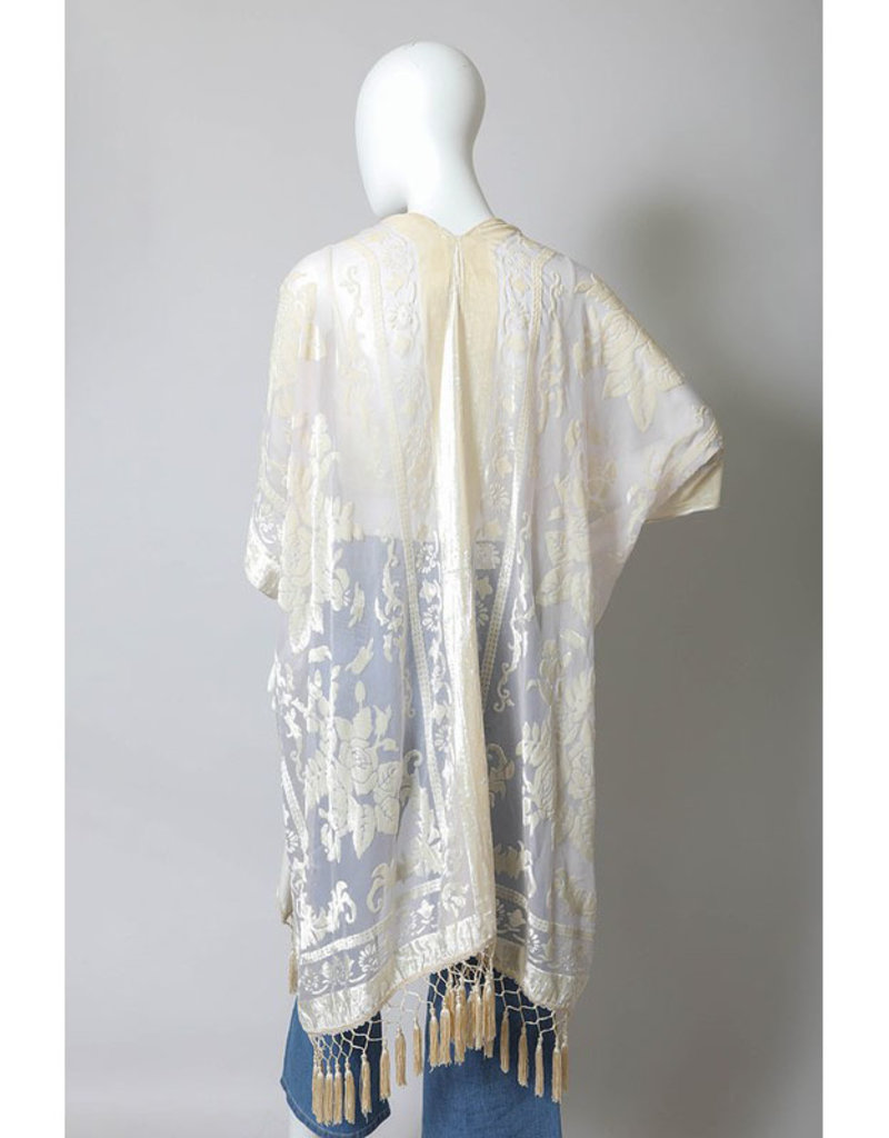 Velvet Mesh Kimono w/Tassels