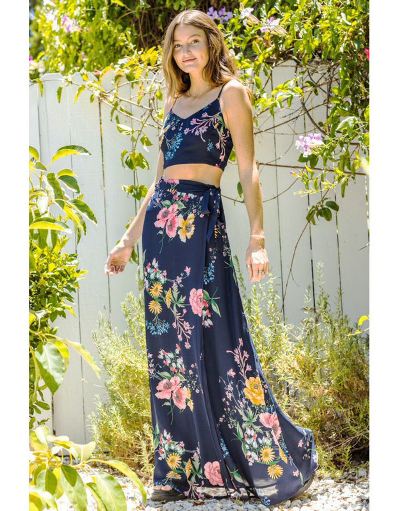 En Creme Navy Floral Crop Top & Maxi Skirt Set