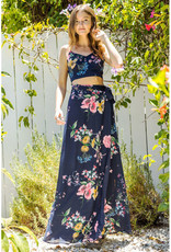 En Creme Navy Floral Crop Top & Maxi Skirt Set