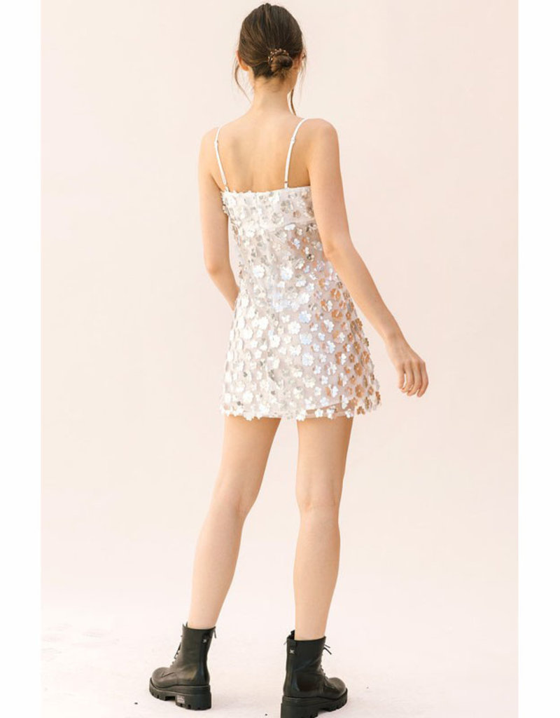 Storia 3D Metallic Daisy Mini Dress