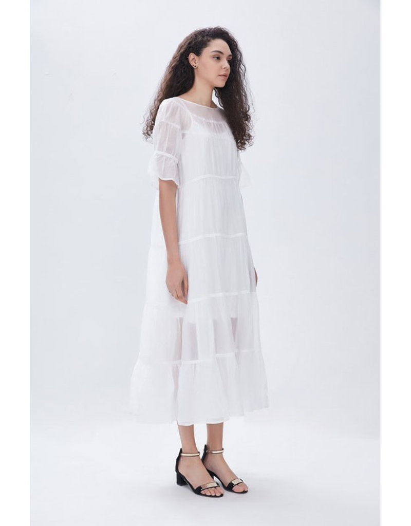AMYLYNN Chiffon White Tiered Maxi Dress